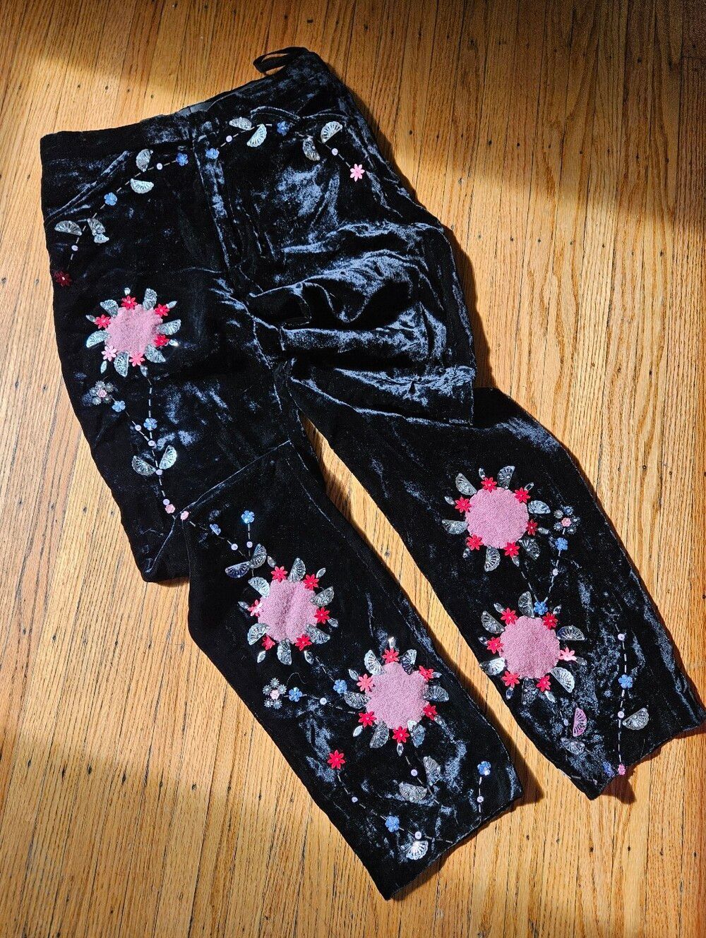 Anna Sui Vintage 2002 Runway Velvet Embroidered Pants - Picture 1 of 12